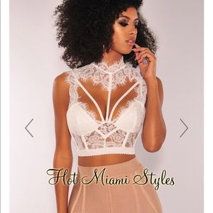 White Lace Strappy Bustier Crop Top